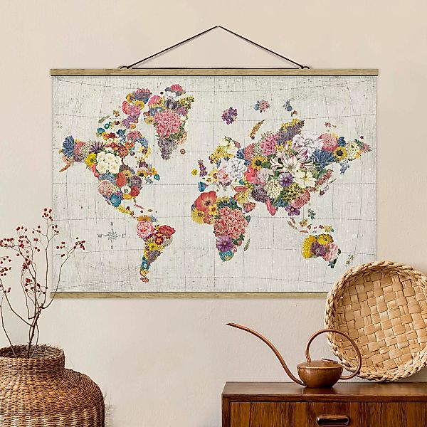 Stoffbild mit Posterleisten Botanische Weltkarte günstig online kaufen