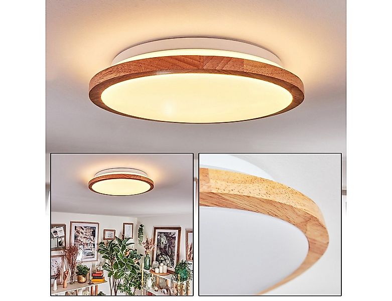 hofstein Deckenleuchte Deckenlampe aus Metall/Holz/Kunststoff in Weiß/Natur günstig online kaufen
