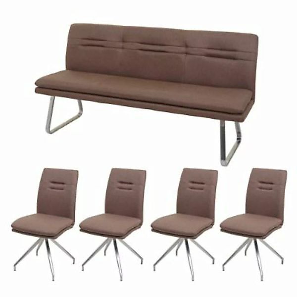 HWC Mendler Esszimmer-Set, 4x Stuhl und 1x Sitzbank 180 cm braun günstig online kaufen