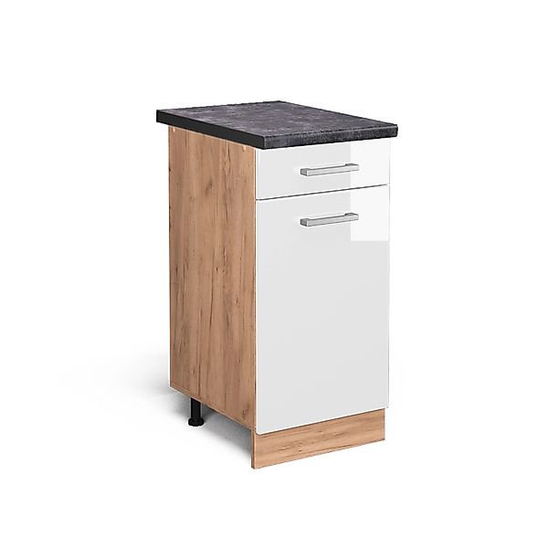 Vicco Küchenunterschrank R-Line Weiß Hochglanz/Goldkraft Eiche 40 cm AP Ant günstig online kaufen
