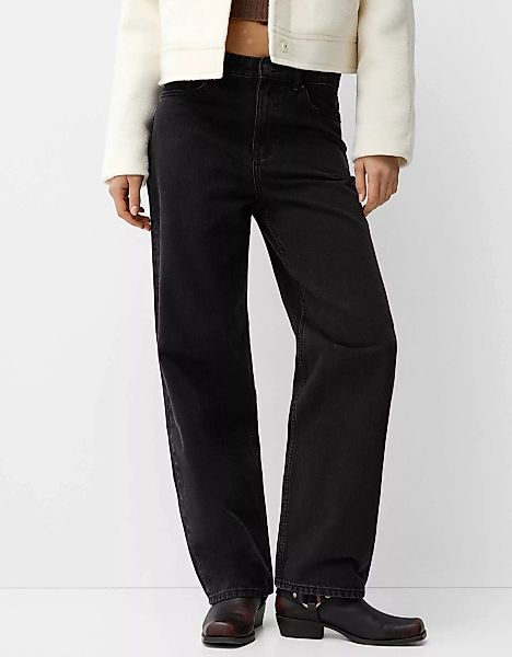 Bershka Straight-Jeans Mit Wide-Leg Damen 36 Schwarz günstig online kaufen