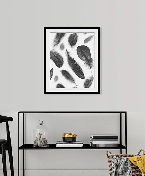 queence Bild »Elyna«, Federn-Kunst, HD Premium Poster-Druck inkl. Holzrahme günstig online kaufen