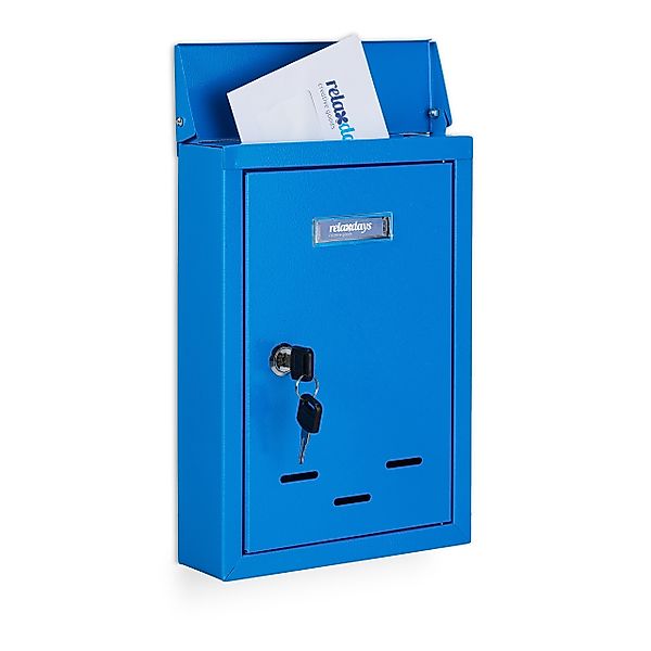 relaxdays Briefkasten mit Namensschild, Blau günstig online kaufen