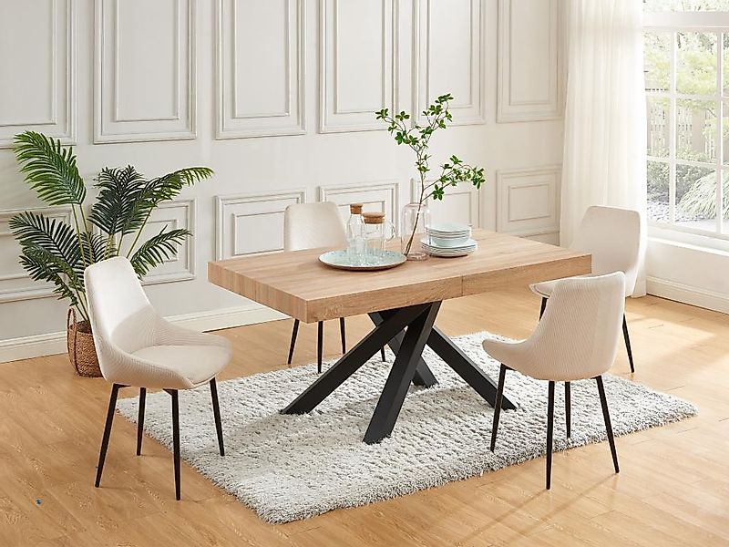 Esstisch ausziehbar - 6 bis 10 Personen - MDF & Metall - Naturfarben & Schw günstig online kaufen
