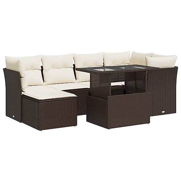 vidaXL 7-Tlg Garten-Sofagarnitur mit Kissen Braun Poly Rattan 3326194 günstig online kaufen