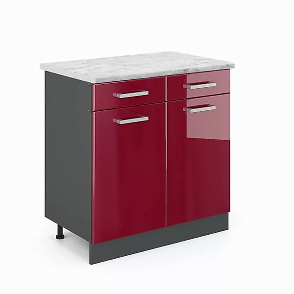 Vicco Unterschrank R-Line, Bordeaux Hochglanz/Anthrazit, 80 cm AP Marmor günstig online kaufen