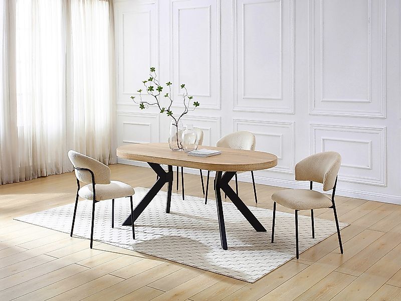 Esstisch - 6 Personen - MDF & Stahl - Helles Holz & Schwarz - KOMONI günstig online kaufen