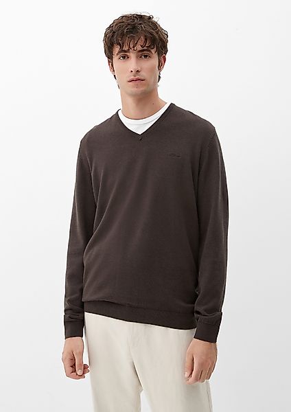 s.Oliver Strickpullover Feinstrickpulli mit V-Ausschnitt Logo günstig online kaufen