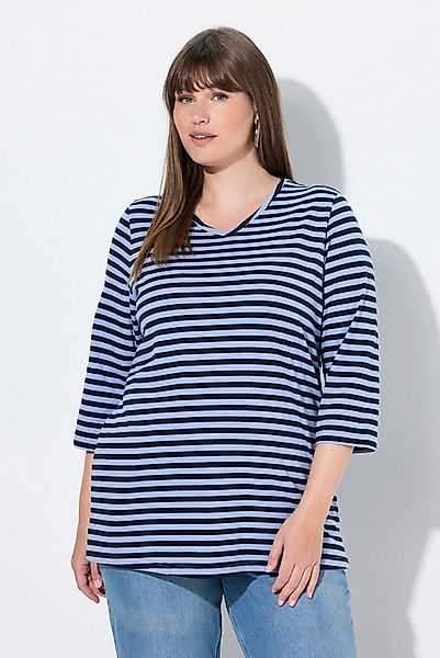 Ulla Popken T-Shirt Shirt Ringel V-Ausschnitt 3/4-Arm Biobaumwolle günstig online kaufen