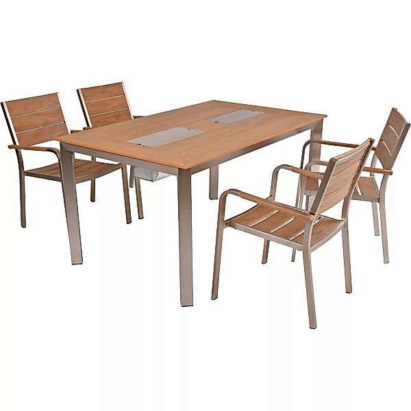 Garden Pleasure Gartenmöbel-Set Florence 5-teilig mit Stapelstühle Champagn günstig online kaufen