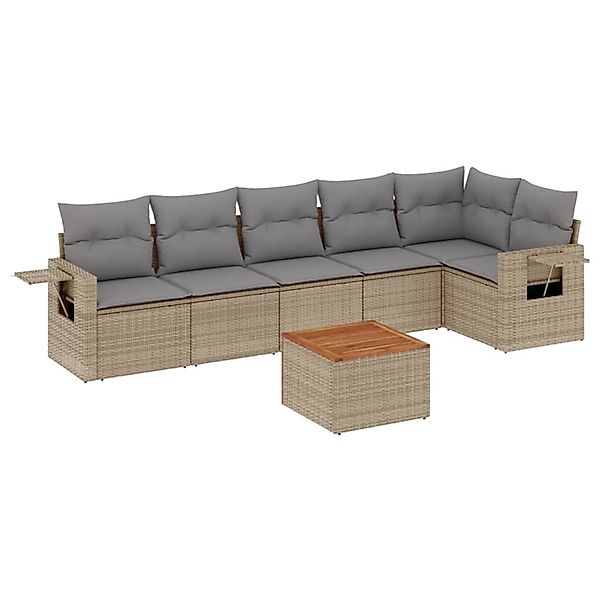vidaXL 7-Tlg Garten-Sofagarnitur mit Kissen Beige Poly Rattan 3256906 günstig online kaufen