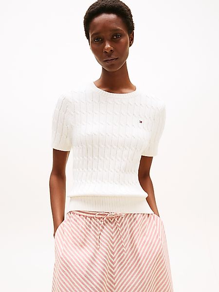 Tommy Hilfiger Strickpullover "CO CABLE MID GG S/S C-NK SWT", mit Zopfmuste günstig online kaufen