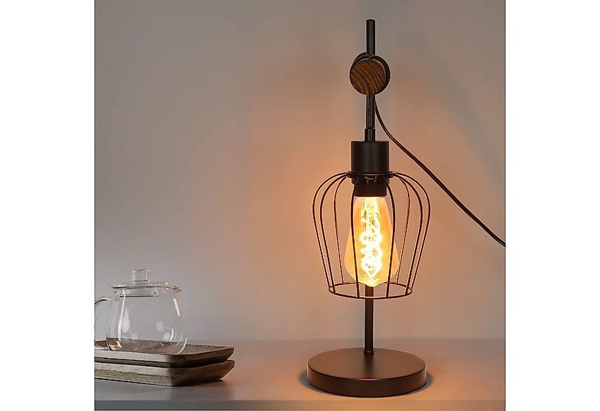 ZMH Tischleuchte Wohnzimmer Retro Schwarz-Holz Nachttischlampe Industrial D günstig online kaufen