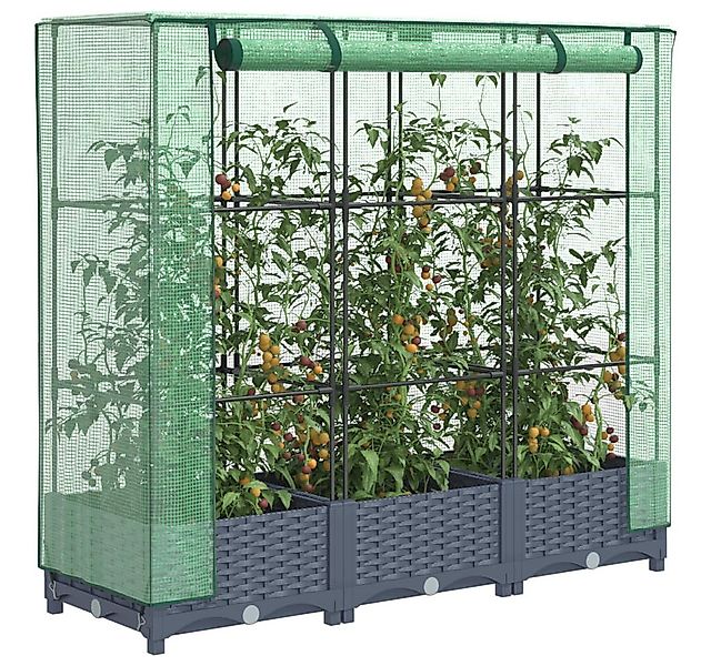 vidaXL Hochbeet, Hochbeet mit Gewächshaus-Aufsatz Rattan-Optik 120x40x123 c günstig online kaufen