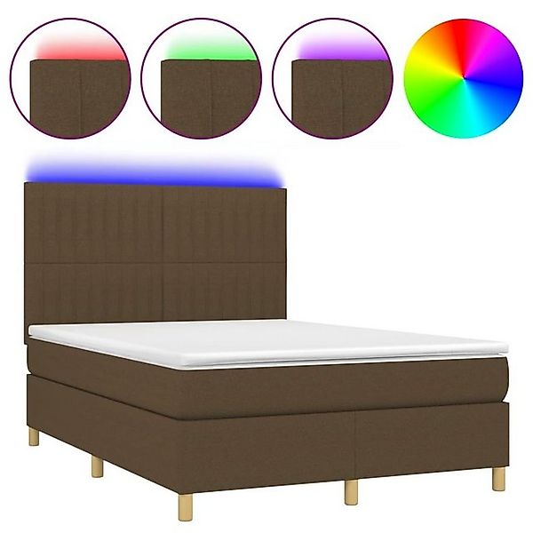 vidaXL Boxspringbett Boxspringbett mit Matratze LED Dunkelbraun 140x200 cm günstig online kaufen