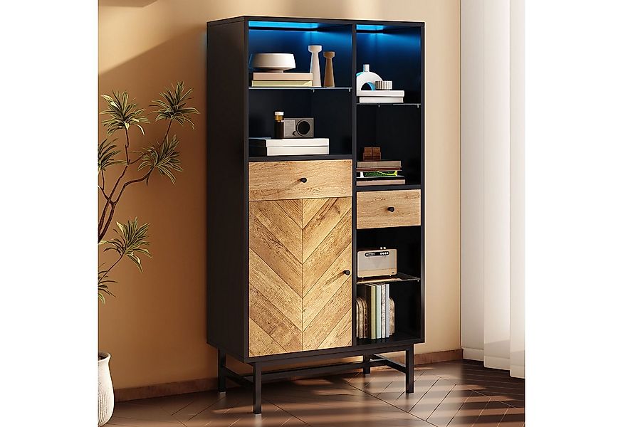 BlingBin Stauraumvitrine Vitrine mit LED-Lichtband, Highboard, Aufbewahrung günstig online kaufen