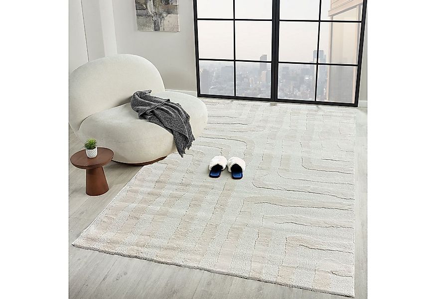 Vimoda Teppich Wohnzimmer Boho Optik Skandinavisch Hochtief in Creme, Recht günstig online kaufen