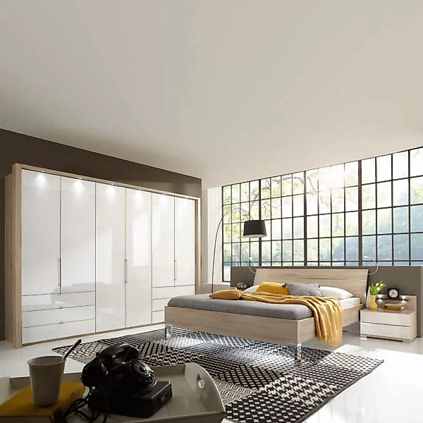 Schlafzimmermöbel Set in Eiche Sonoma Creme Weiß (vierteilig) günstig online kaufen
