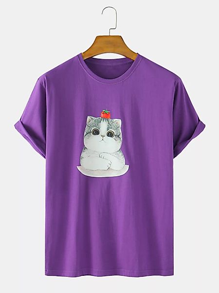 Herren niedlich Katze Druck Baumwolle einfarbig lose Licht T-Shirts mit run günstig online kaufen