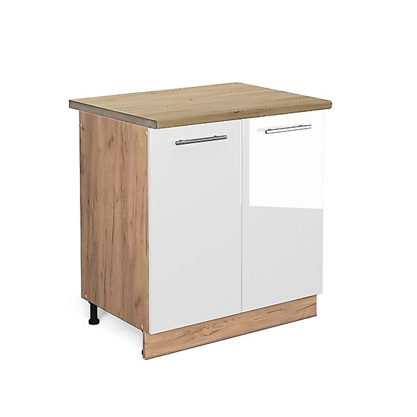 Vicco Spülenunterschrank Fame-Line Weiß Hochglanz/Goldkraft Eiche 80 cm AP günstig online kaufen