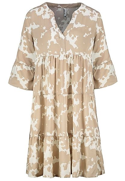 SUBLEVEL Shirtkleid Tropisches Muster, V-Ausschnitt, Rüschenärmel (knielang günstig online kaufen
