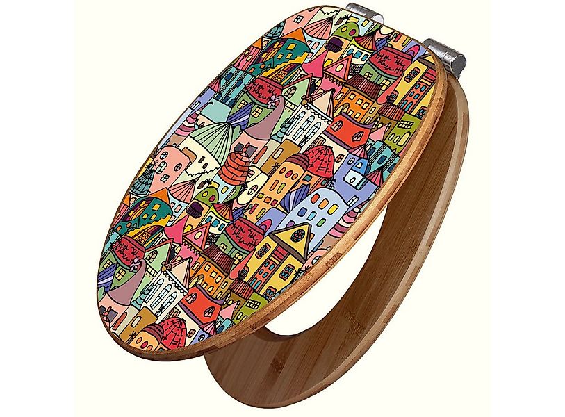 banjado WC-Sitz aus Bambus mit Absenkautomatik Motiv Funky Town (umweltfreu günstig online kaufen