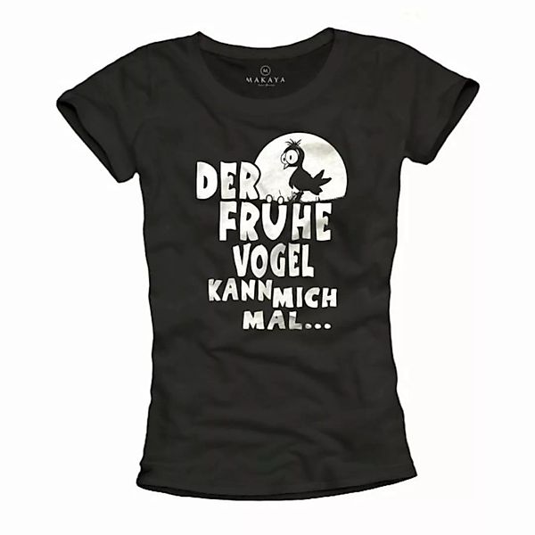 MAKAYA T-Shirt Damen Sprüche Top Der Frühe Vogel Print Motiv Frauen Obertei günstig online kaufen