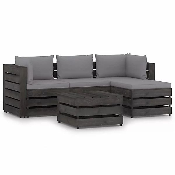 5-tlg. Garten-lounge-set Mit Kissen Grau Imprägniertes Holz günstig online kaufen