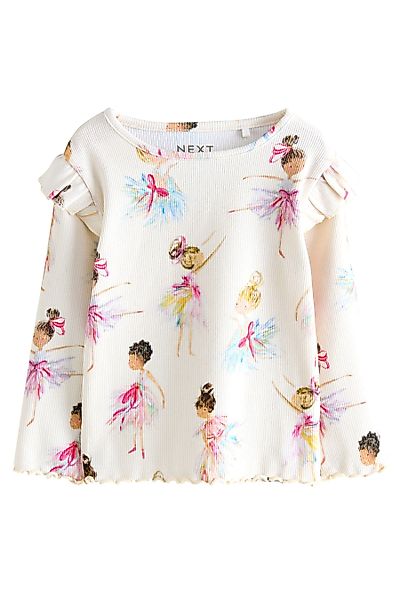 Next Langarmshirt Langärmeliges, geripptes Rüschen-T-Shirt (1-tlg) günstig online kaufen