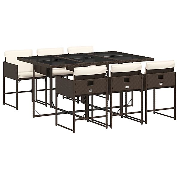vidaXL 7-Tlg Garten-Essgruppe mit Kissen Braun Poly Rattan 3211269 günstig online kaufen
