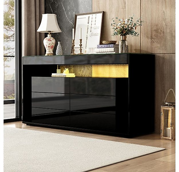 XDeer Sideboard Sideboard, Kommode mit 6 großen Schubladen, LED-Hochglanz-, günstig online kaufen