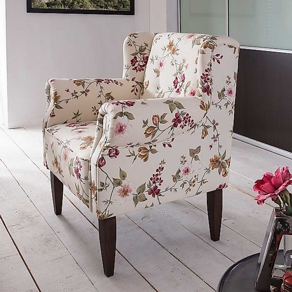 Esstisch Sessel Landhaus im Vintage Look Cremeweiß und Bunt geblümt günstig online kaufen