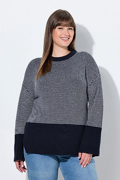 Ulla Popken Strickpullover Pullover Ringel Rundhals Langarm Biobaumwolle günstig online kaufen
