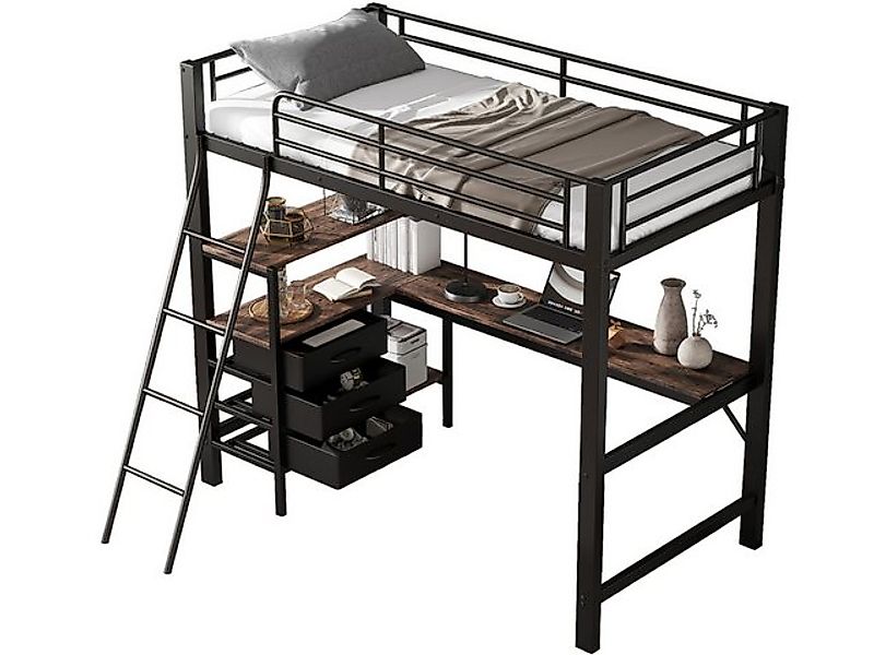 SeedWave Hochbett Merzeck Einsenbett mit Ablagen, Schubladen, Schreibtisch, günstig online kaufen