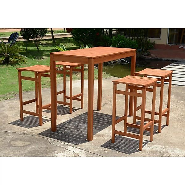 Terrassen Bar Set mit 1 Bartisch und 4 Barhockern GARDA-120 aus Eukalyptus günstig online kaufen