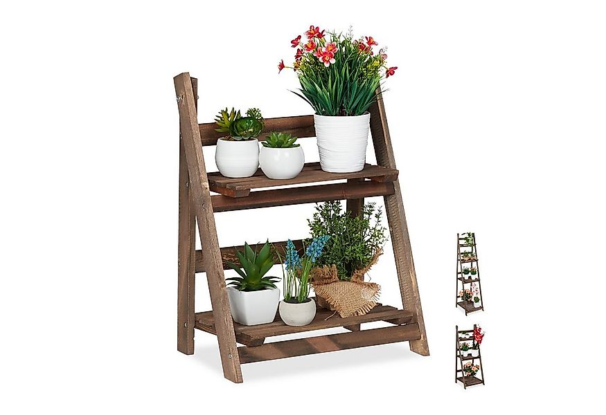 relaxdays Blumenständer Blumentreppe Holz dunkelbraun, M günstig online kaufen