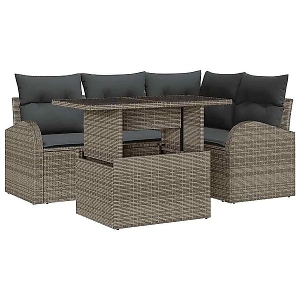 vidaXL Gartensofa-Set mit Kissen mit Speicher 5 Stk Grau Poly Rattan 335737 günstig online kaufen