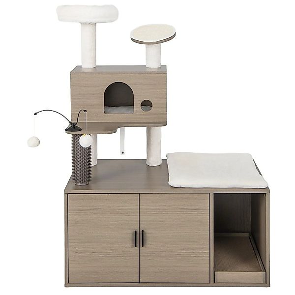Costway Kratzbaum mit Katzenschrank Katzenmöbel Grau 95x55.5x132cm günstig online kaufen