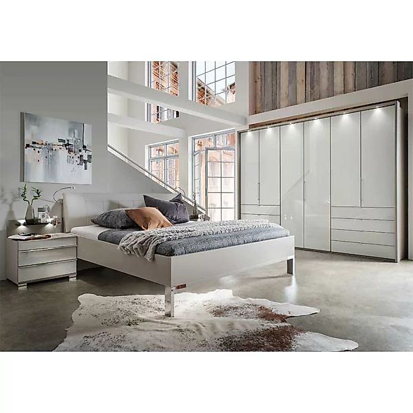 Design Schlafzimmermöbel Set in Hellgrau Weiß LED Beleuchtung (vierteilig) günstig online kaufen