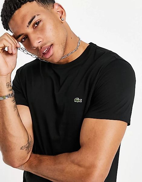Lacoste – Schwarzes T-Shirt aus Pima-Baumwolle mit Logo günstig online kaufen