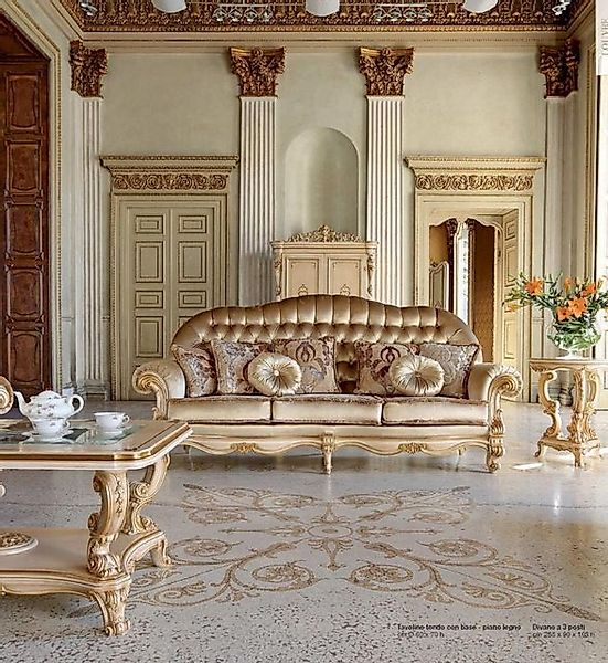 JVmoebel Sofa Chesterfield Dreisitzer Sofa 3 Sitzer Sofas Stoff Luxus Beige günstig online kaufen
