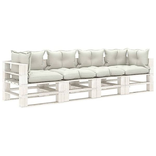 vidaXL Loungesofa Garten-Palettensofa 4-Sitzer mit Kissen in Beige Holz, 1 günstig online kaufen