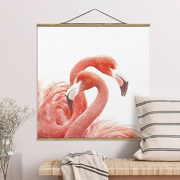 Stoffbild mit Posterleisten Zwei Flamingos günstig online kaufen