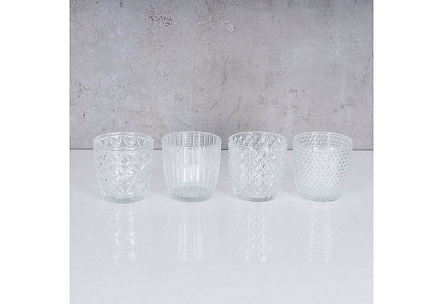 Levandeo® Teelichthalter, 4er Set Windlicht H7,5cm Glas Klar Teelichthalter günstig online kaufen