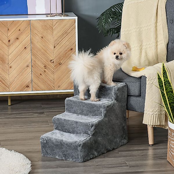 PawHut Haustiertreppe  4-stufige Hunderampe mit abnehmbarem Bezug, Katzentr günstig online kaufen