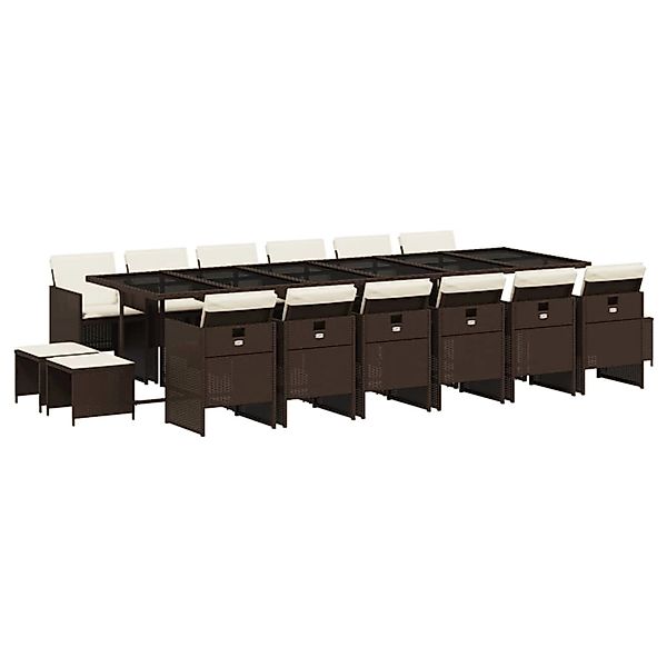 vidaXL 17-Tlg Garten-Essgruppe mit Kissen Braun Poly Rattan 3210645 günstig online kaufen
