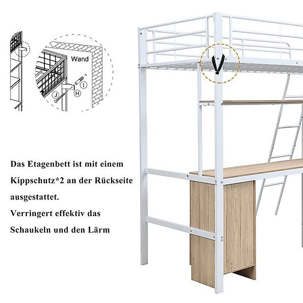 Flieks Hochbett Metall Kinderbett 90x200cm mit Kleiderschrank Schreibtisch günstig online kaufen