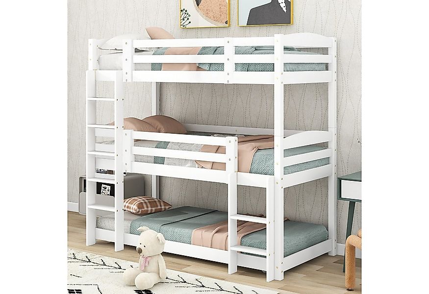 Flieks Etagenbett (mit 2 Leiter und 2 Set Lattenrost), Dreier-Etagenbett Ho günstig online kaufen
