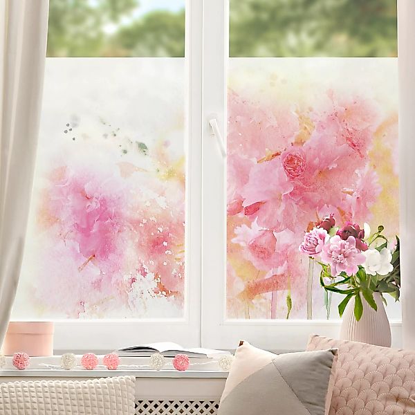 Fensterfolie Aquarell Blumen Pfingstrosen günstig online kaufen
