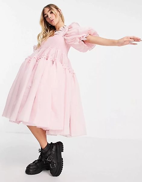 Sister Jane ‑ Eva ‑ Hängerkleid aus Organza mit Puffärmeln in Rosa günstig online kaufen